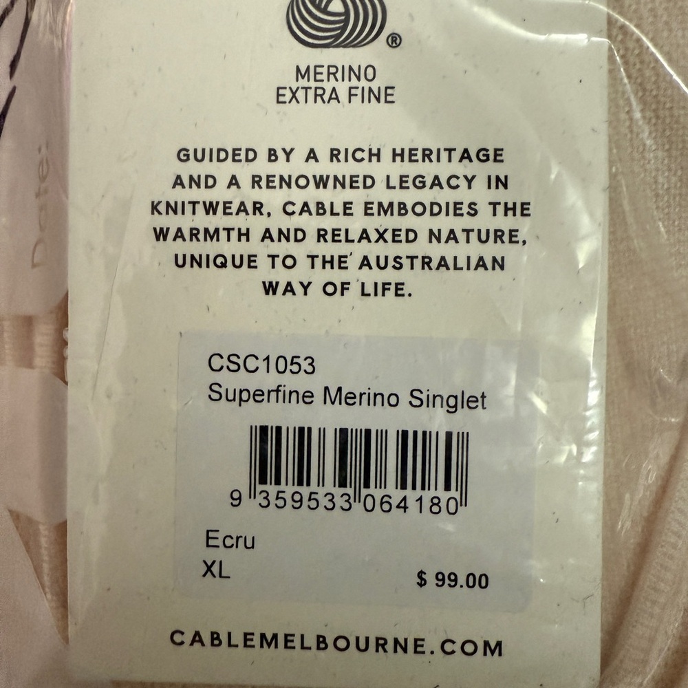 Cable Melbourne Superfine Merino Singlet Knit Tank in Ecru NWT Size XL US 12 - Picture 8 of 11